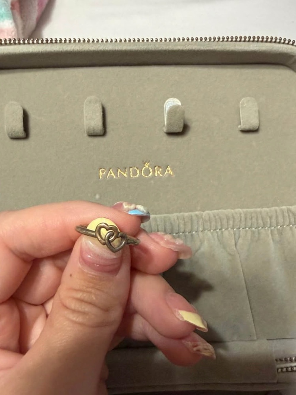 Pandora Two Toned Intertwined Hearts Ring Silver And 14k Gold Size 5